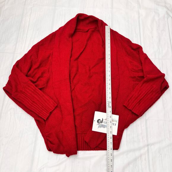 CHERFLY Women's Batwing Sleeve Cardigan Sweater Knit Red Sweater Cardigan Size L - Picture 5 of 8